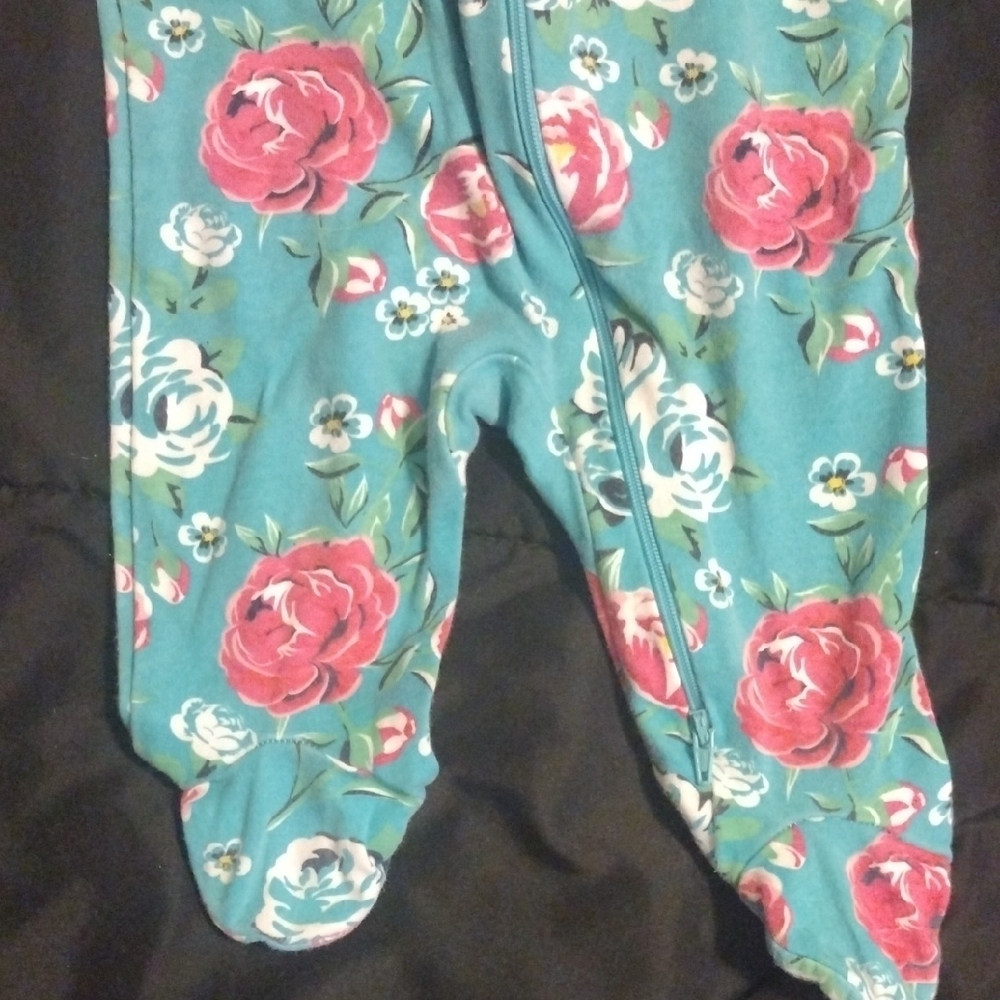 Wonder Nation Floral Footie in Teal and Pink - Picture 4 of 6